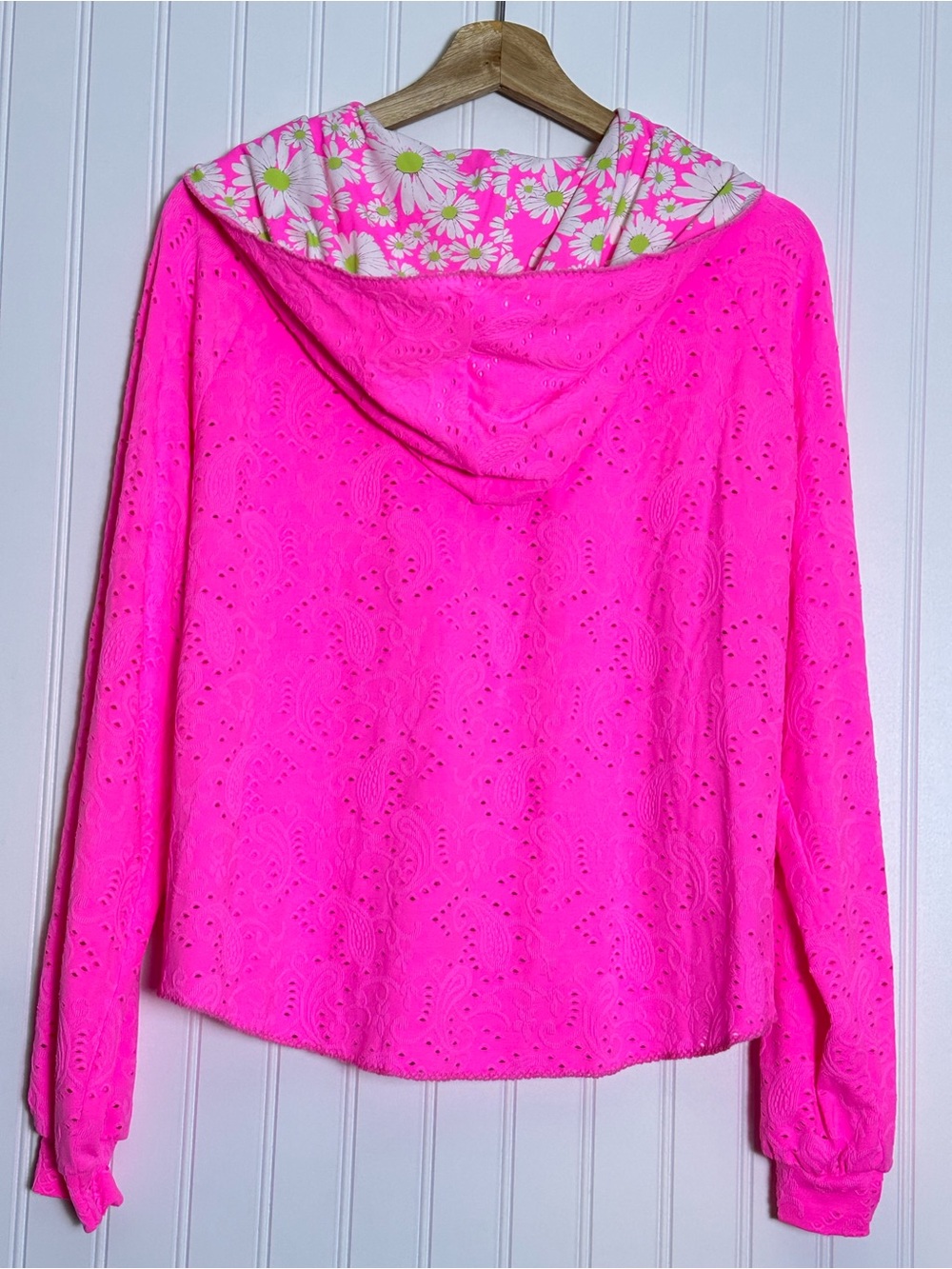LoveShackFancy x Hurley Eyelet Paisley Zip-Up Hoodie Cotton Candy" pink Large - Picture 10 of 13